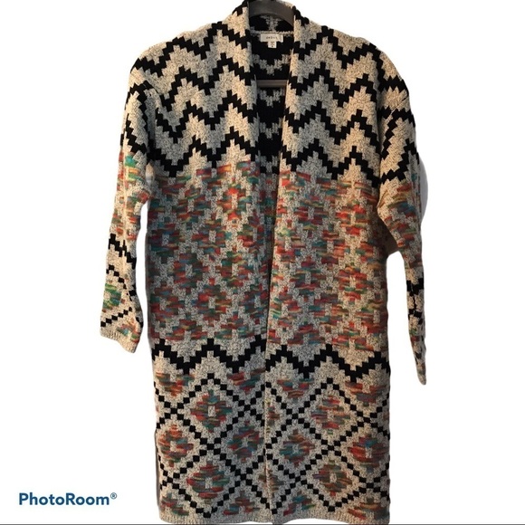 Cardigan Open Front Debut Geometric Pattern Woman’s Small - Picture 1 of 3